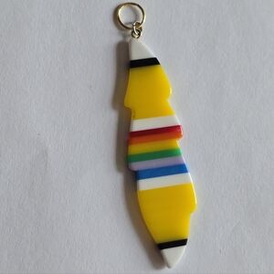 Rainbow pendant stripes fox tail? yellow black white plastic jewelry